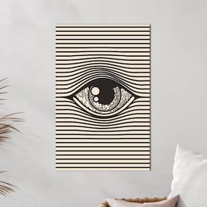 Eye wall art, Line art wall decor, 3d optical illusion wall art, Geometric wooden sign, Abstract wood wall art, Modern wood wall art