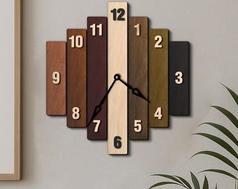 Houten wandklok, extra grote wandklok, ongebruikelijke wandklokken, moderne wandklok uit het midden van de eeuw, unieke wandklok, extra grote wandklok