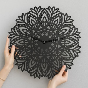 Mandala wall clock wood, Boho wall clock, Flower wall clock, Modern wood wall clock, Nature wall clock,Handmade wood clock,Unique wall clock