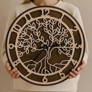 Baum des Lebens Wanduhr, Holz Natur Wanduhr, Boho Wanduhr, Wald Wanduhr, Wikinger Uhr, Handgefertigte Holzuhr, Einzigartige Wanduhr