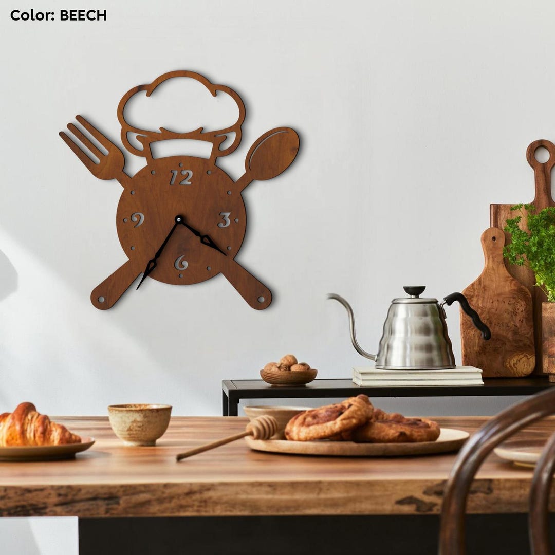 Chef Wall Clock, Kitchen Wall Clock, Wooden Wall Clock, Restaurant Wall ...