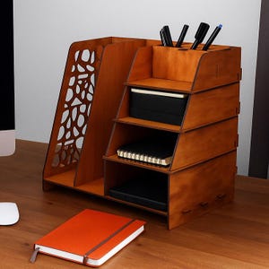 Wooden desk organizer customizable, Office supplies organizer, Desk paper organizer, Desk file organizer, Wood mail organizer countertop
