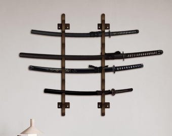 Wooden katana wall holder, Katana wall display, Sword wall mount horizontal, Sword wall hanger, Katana wall rack, Sword wall hook