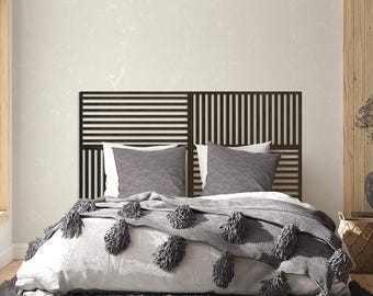 Wood headboard geometric, Modern wood headboard, Over bed wall art boho, Minimalist headboard, Scandinavian headboard,Rustic headboard queen