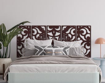 Pfau Kopfteil, Floral Holz Kopfteil Königin, Boho Bettrahmen, Geometrisches Kopfteil, modernes Kopfteil, rustikales Holz Kopfteil