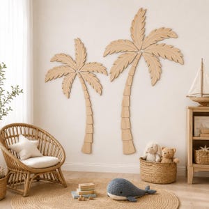Set of Two Wooden Palm Trees, Tropical Wall Decor, Wooden Palm Tree Wall Art, Beach House Decor, Coastal Home Decor, Little Surfer Room