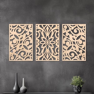 Set of 3 wood lattice panel, Moroccan wall art wood, Arabesque wall art, Islamic wall art wooden, Arabic wall art set of 3, Mashrabiya panel
