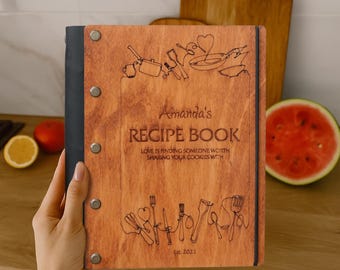 Wooden recipe book a5, Custom recipe book binder, Personalized cookbook binder wood, Personalized recipe book for mom, Wedding recipe book