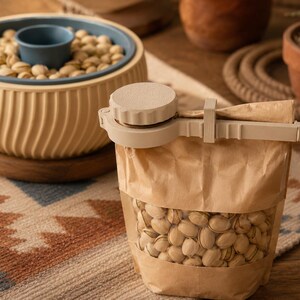 Coffee Bag Clip with Pour Spout | Seals Freshness, Prevents Spills (3D Printed) Clay beige