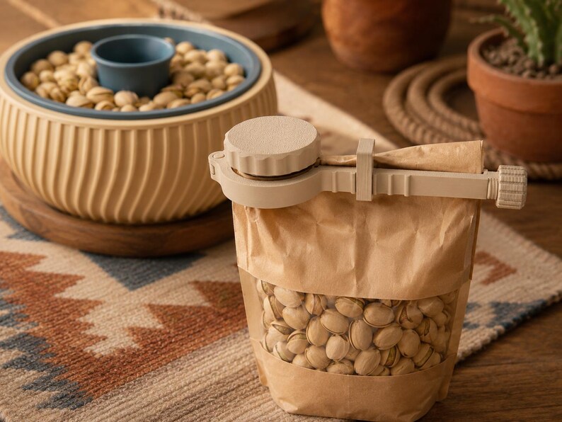 Coffee Bag Clip with Pour Spout | Seals Freshness, Prevents Spills (3D Printed) Clay beige
