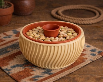 3D Printed Pistachio Bowl with Shell Catcher | Boho Snack Nut Bowl Gift
