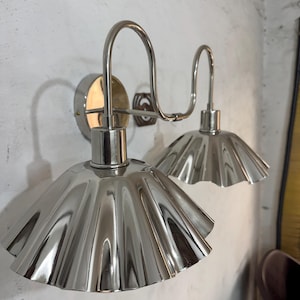 Handcrafted Brass Double Wall Sconce, Vintage Shade Vanity ,hardwire & plug-in image 6