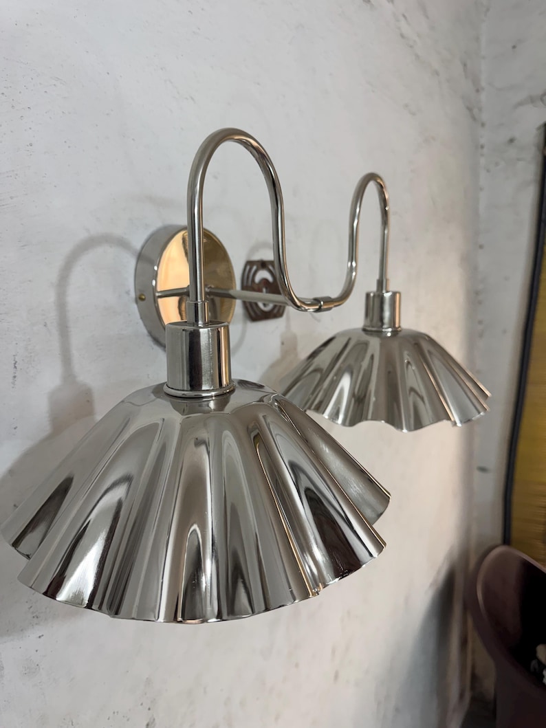 Handcrafted Brass Double Wall Sconce, Vintage Shade Vanity ,hardwire & plug-in image 6