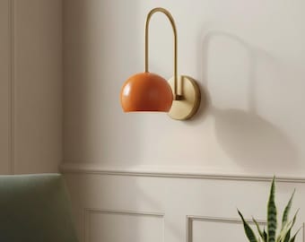 Handmade Brass Wall Sconce: Mid-Century Modern Orange Dome