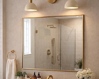 Mid Century Brass Double Vanity Light | Bathroom Wall Sconce