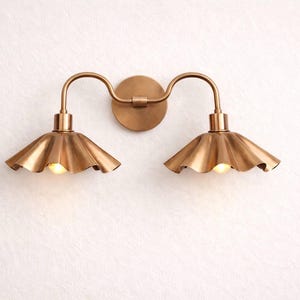 Handcrafted Brass Double Wall Sconce, Vintage Shade Vanity ,hardwire & plug-in image 4