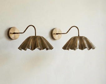 Vintage Brass  Wall Sconce, Fluted Shade, Mid Century Style handicraft hardwired or plug in( single sconce )