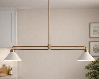 Handmade Brass Linear Chandelier, Mid-Century Modern Kitchen Island Light