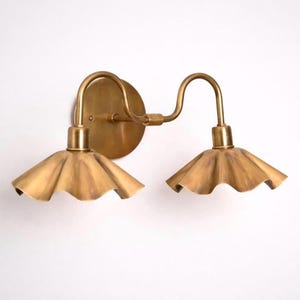 Handcrafted Brass Double Wall Sconce, Vintage Shade Vanity ,hardwire & plug-in image 16