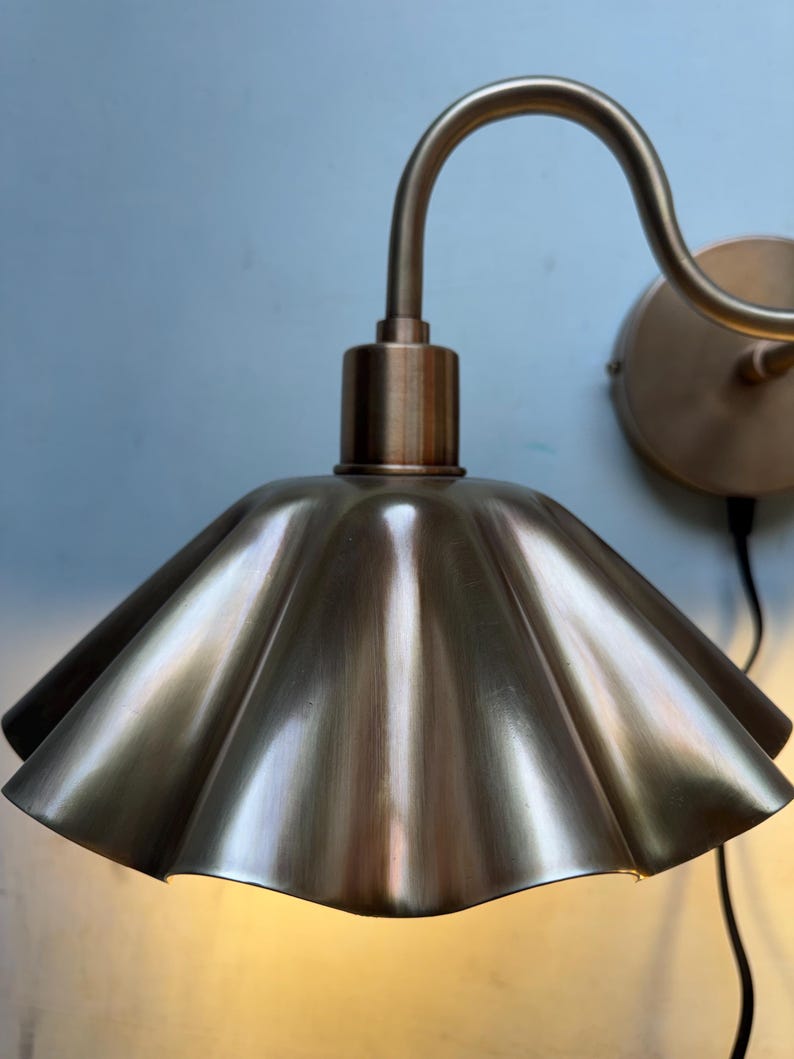 Handcrafted Brass Double Wall Sconce, Vintage Shade Vanity ,hardwire & plug-in image 15