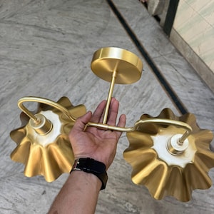 Handcrafted Brass Double Wall Sconce, Vintage Shade Vanity ,hardwire & plug-in image 9