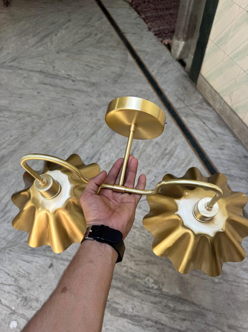 Handcrafted Brass Double Wall Sconce, Vintage Shade Vanity ,hardwire & plug-in image 9