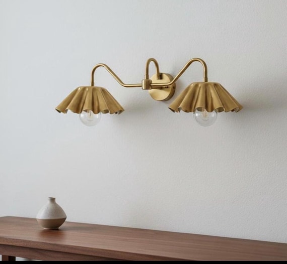 Brass Double Wall Sconce: Mid Century Modern Vanity Light Fixture handicraft wall lamp