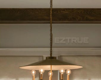 Handcrafted Mid-Century Modern Brass Chandelier | Tapered 5-Light Pendant