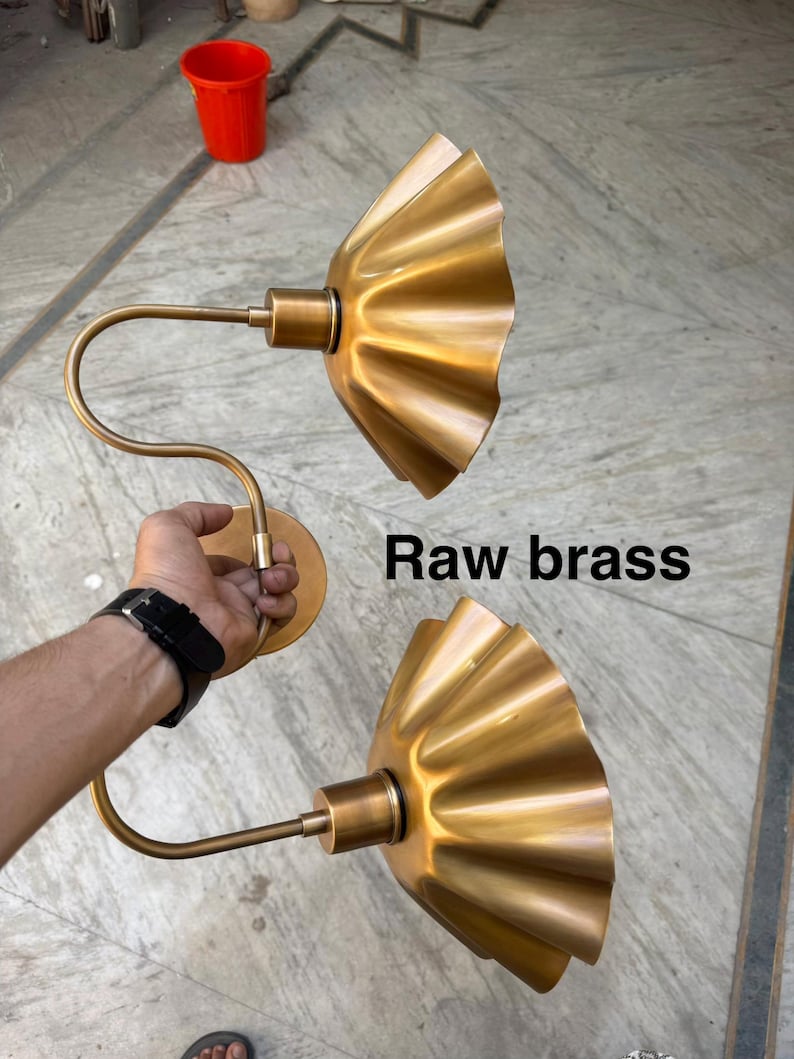 Handcrafted Brass Double Wall Sconce, Vintage Shade Vanity ,hardwire & plug-in image 10