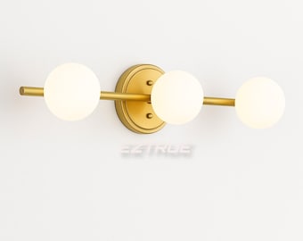 Brushed Brass 3-Globe Vanity Light | Mid-Century Modern Sconce