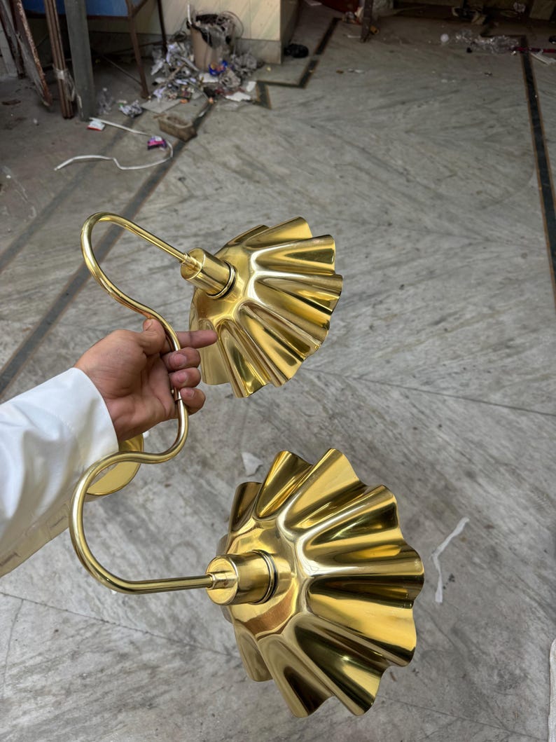 Handcrafted Brass Double Wall Sconce, Vintage Shade Vanity ,hardwire & plug-in image 12