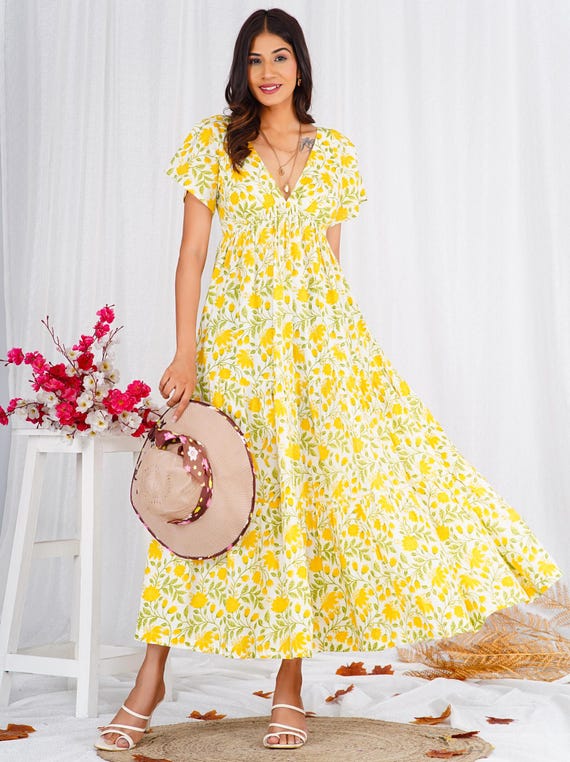 floral cotton maxi dress Jaipuri Floral Cotton Halter Neck Maxi Dress