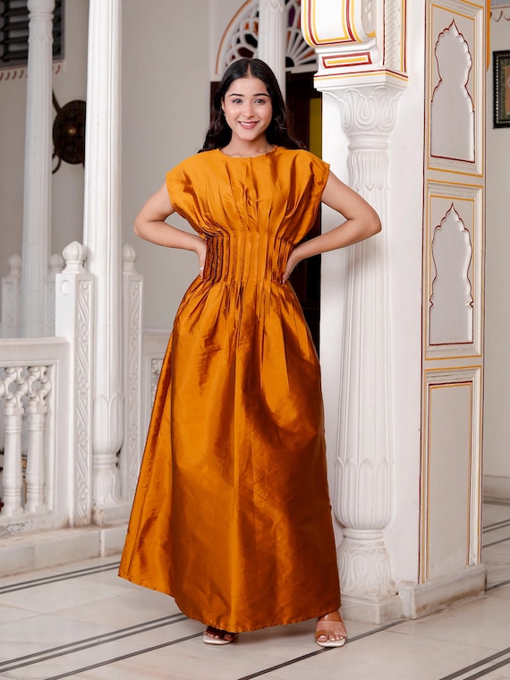 mustard pleated dress Mustard Yellow Pleated Wrap Dress