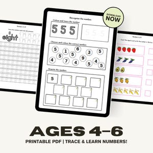 Kindergarten Math Worksheets PDF, Number Tracing & Counting Printable, Preschool Math Worksheet 4-6