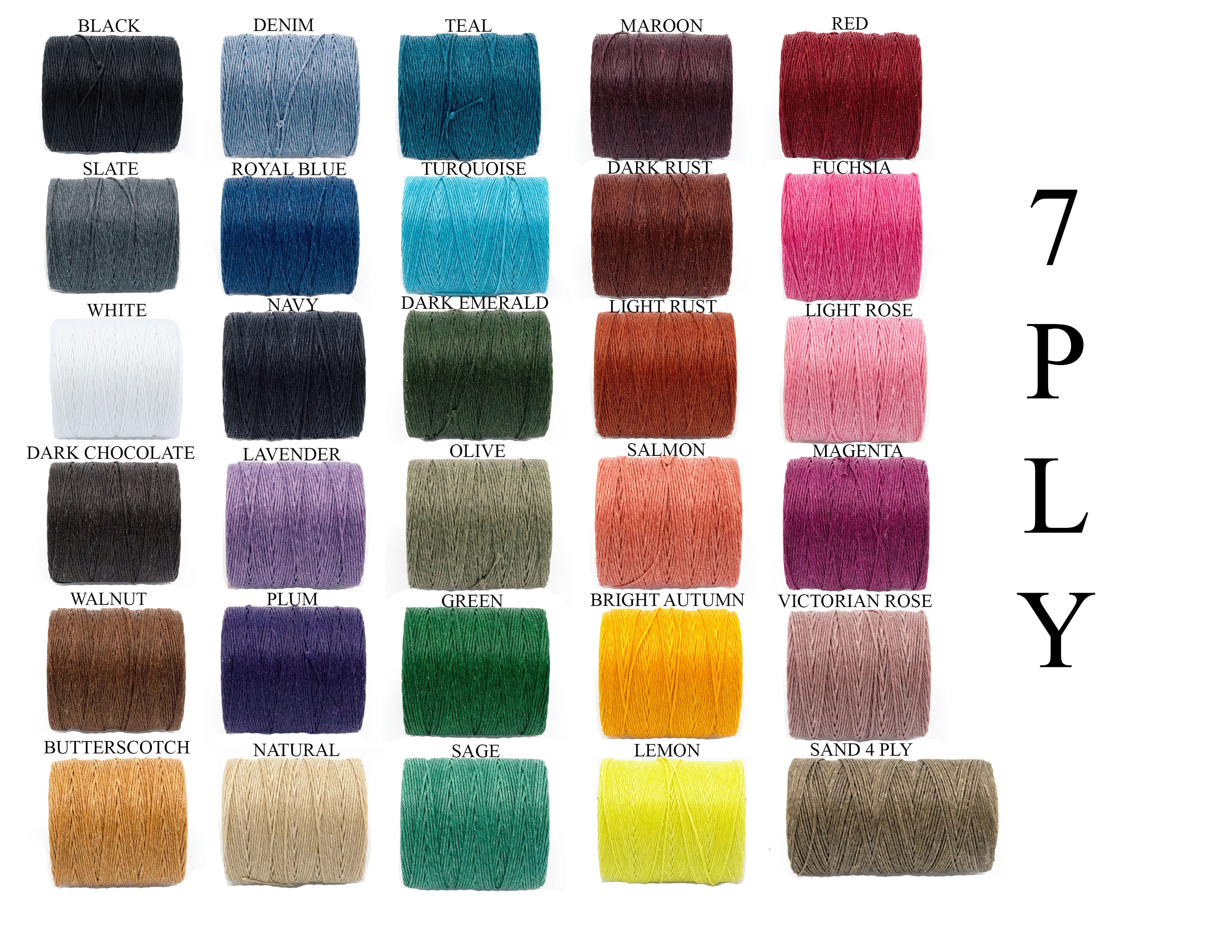 7 Ply Crawford Linen Thread 10 20 Meters, Thick Waxed Cord, Various Colors,  Choose 10, 15 or 20 Meter Lengths 