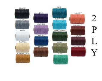 Tinkercrafts 2 PLY Waxed Irish Linen Thread 17 Color Options Heavy duty strong 100% Pure Linen Thread Bookbinding Jewelry Cord Knot