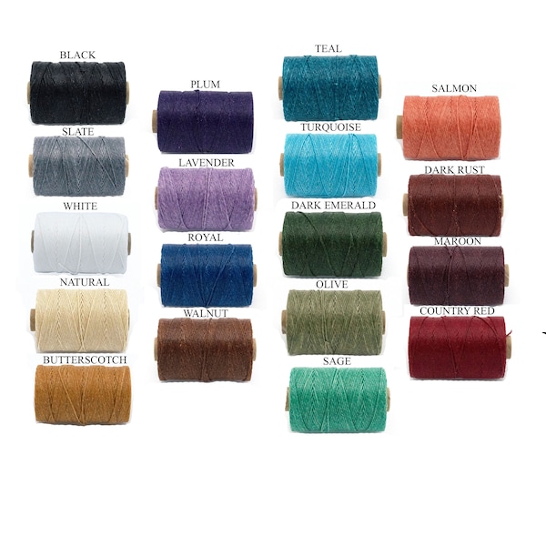 Fil de lin irlandais ciré Tinkercrafts 2 plis, 17 options de couleurs Fil de lin 100 % pur robuste et solide pour reliure