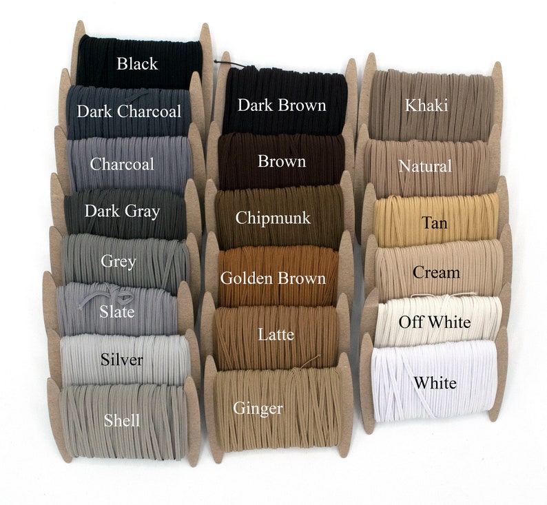 Quick Ship from USA Face Mask Elastic 18 inch LATTE BROWN Elastic Skinny Elastic by the Yard Skinny 3mm Elastic 3mm