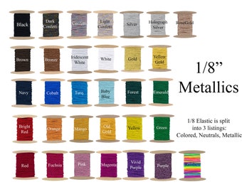 1/8" Metallic Skinny Elastic 3mm Flat Elastic Cord, 200 Yard Spool for Headbands, Clothing, and Craft Binding