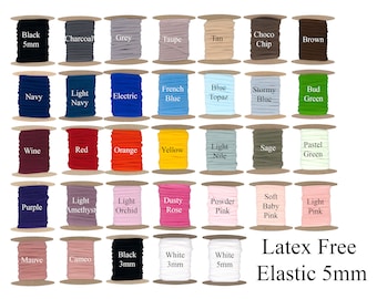 Colored Latex-Free Elastic Cord 5mm Flat Tubular Elastic, 200 Yard Spool for Masks, Bracelets, and Sewing Projects