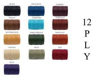 12 Ply Waxed Irish Linen Thread Strong, Colorful 100% Flax Thread for Leatherwork, Bookbinding, and Hand Stitching