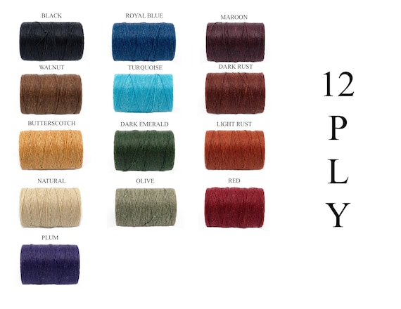 12 Ply Waxed Irish Linen Thread Strong, Colorful 100% Flax Thread for Leatherwork, Bookbinding, and Hand Stitching
