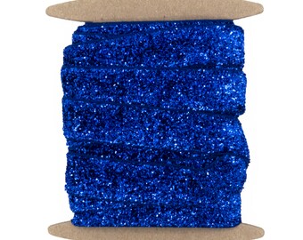 GLITTER 5/8 inch ELECTRIC Blue FOE Fold Over Elastic by the yard Fold Over Elastic Wide Elastic Sewing Elastic Headband