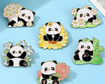 Panda Enamel Pin, Floral Panda Lover Backpack Tag