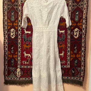 Antique Edwardian lawn dress cotton lace tea dress 1900-1910 XXS