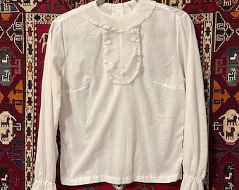 Vintage 70s white peasant blouse with ruffle collar and flounce sleeves Union tag- S/M