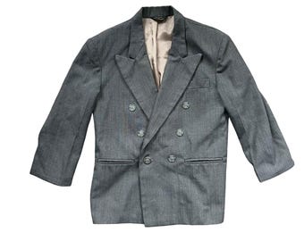 Vintage Charles Klein Kids Grey Double Breasted Blazer Jacket Made in USA Sz 6/7