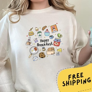 Happy Breakfast Graphic Tee: Comfort Colors Hand-Drawn Foodie Shirt