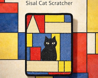 Geometric Kitten Sisal Cat Scratcher, Peel & Stick Artistic Cat Scratching Board, Perfect Gift for Renters, Art Lovers with Pet, Cat Parents