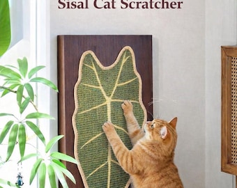 Botanical Alocasia Leaf Sisal Cat Scratcher, Peel & Stick Artistic Cat Scratching Board, Perfect Gift for Renters, Art Lovers, Cat Parents